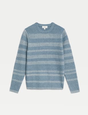 

Mens M&S Collection Striped Crew Neck Jumper - Blue Mix, Blue Mix