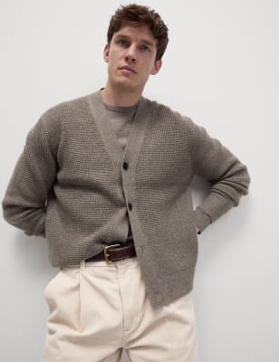 

M&S Collection Cárdigan de lana texturizado con cuello en picoMens - Medium Brown, Medium Brown