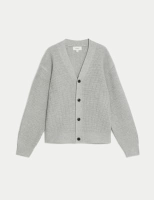 

Mens M&S Collection Textured V-Neck Cardigan with Wool - Grey, Grey