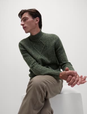 

Mens M&S Collection Cable High Neck Jumper - Moss Green, Moss Green