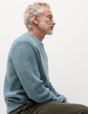 

Mens M&S Collection Pullover aus Lammwollmischgewebe mit Rundhalsausschnitt und Strukturmuster - Light Blue Mix, Light Blue Mix