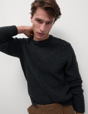 

Mens M&S Collection Lambswool Blend Textured Crew Neck Jumper - Charcoal Mix, Charcoal Mix