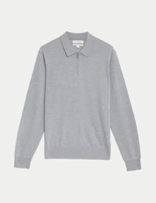 

Mens Autograph Pure Extra Fine Merino Wool Knitted Polo - Mid Grey, Mid Grey