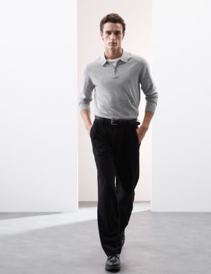 

Mens Autograph Pure Extra Fine Merino Wool Knitted Polo - Silver Grey, Silver Grey