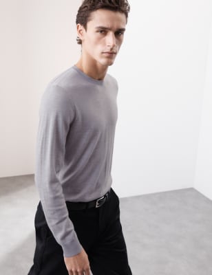 

Mens Autograph Pullover mit Rundhalsausschnitt aus extrafeiner Merinowolle - Mid Grey, Mid Grey