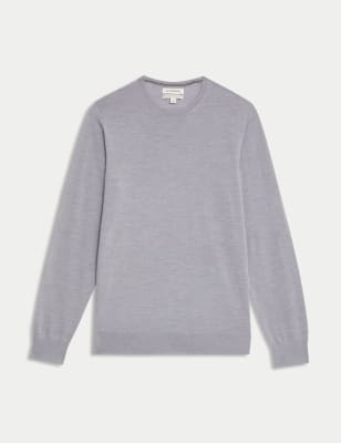 

Mens Autograph Pure Extra Fine Merino Wool Crew Neck Jumper - Mid Grey, Mid Grey