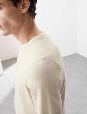 

Mens Autograph Pullover mit Rundhalsausschnitt aus extrafeiner Merinowolle - Light Stone, Light Stone