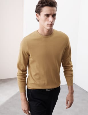 

Mens Autograph Pure Extra Fine Merino Wool Crew Neck Jumper - Camel, Camel