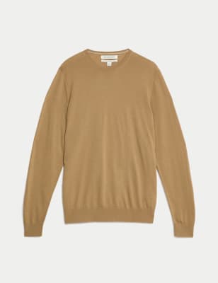 

Mens Autograph Pure Extra Fine Merino Wool Crew Neck Jumper - Camel, Camel