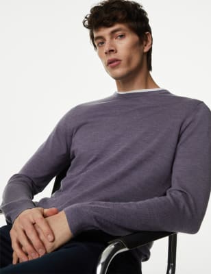 

Mens Autograph Pure Extra Fine Merino Wool Crew Neck Jumper - Dark Grape, Dark Grape