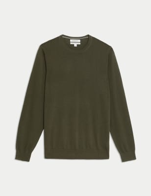 

Mens Autograph Pure Extra Fine Merino Wool Crew Neck Jumper - Dark Khaki, Dark Khaki