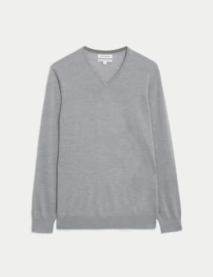 

Autograph Jersey 100% lana de merino extrafina de escote en picoMens - Mid Grey, Mid Grey