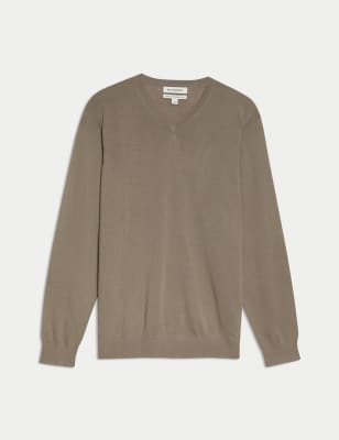 

Mens Autograph Pure Extra Fine Merino Wool V-Neck Jumper - Neutral Brown, Neutral Brown