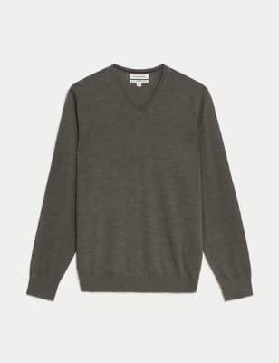 

Mens Autograph Pure Extra Fine Merino Wool V-Neck Jumper - Light Brown, Light Brown