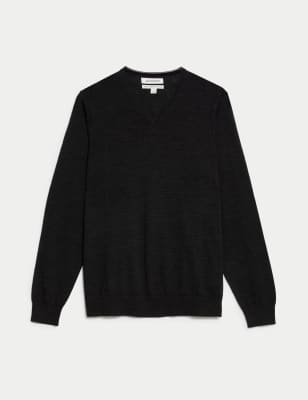 

Mens Autograph Pure Extra Fine Merino Wool V-Neck Jumper - Dark Charcoal, Dark Charcoal