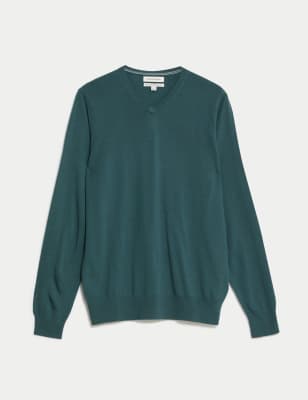 

Mens Autograph Pure Extra Fine Merino Wool V-Neck Jumper - Petrol Green, Petrol Green