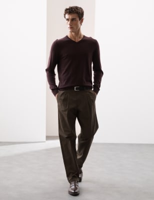 

Mens Autograph Pure Extra Fine Merino Wool V-Neck Jumper - Burgundy, Burgundy