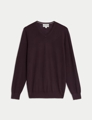 

Mens Autograph Pure Extra Fine Merino Wool V-Neck Jumper - Burgundy, Burgundy