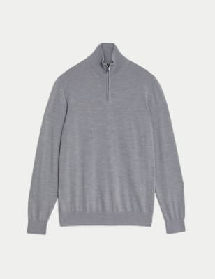 

Mens Autograph Pure Extra Fine Merino Wool Half Zip Jumper - Mid Grey, Mid Grey