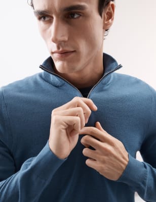 

Mens Autograph Pure Extra Fine Merino Wool Half Zip Jumper - Air Force Blue, Air Force Blue