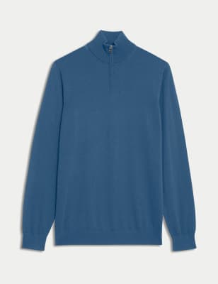 

Mens Autograph Pure Extra Fine Merino Wool Half Zip Jumper - Air Force Blue, Air Force Blue