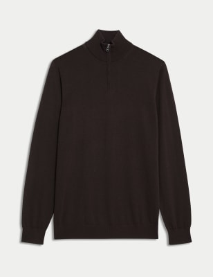 

Mens Autograph Pure Extra Fine Merino Wool Half Zip Jumper - Dark Chocolate, Dark Chocolate