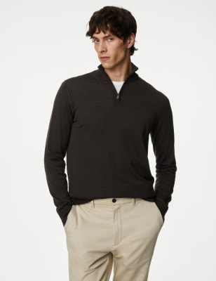 

Mens Autograph Pure Extra Fine Merino Wool Half Zip Jumper - Bitter Chocolate, Bitter Chocolate