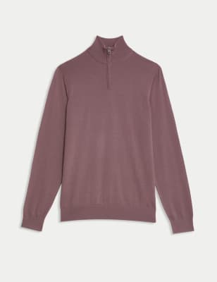 

Mens Autograph Pure Extra Fine Merino Wool Half Zip Jumper - Brown Haze, Brown Haze