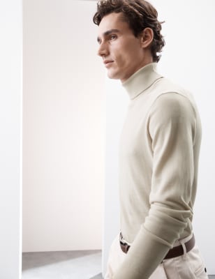 

Mens Autograph Pure Extra Fine Merino Wool Roll Neck Jumper - Light Stone, Light Stone