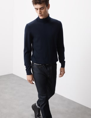 

Mens Autograph Pure Extra Fine Merino Wool Roll Neck Jumper - Dark Navy, Dark Navy