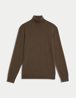 

Mens Autograph Pure Extra Fine Merino Wool Jumper - Dark Khaki, Dark Khaki