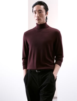 

Mens Autograph Pure Extra Fine Merino Wool Roll Neck Jumper - Burgundy, Burgundy