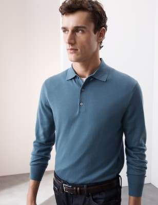 

Mens Autograph Pure Extra Fine Merino Wool Knitted Polo Shirt - Air Force Blue, Air Force Blue