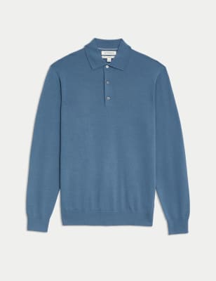 

Mens Autograph Pure Extra Fine Merino Wool Knitted Polo Shirt - Air Force Blue, Air Force Blue