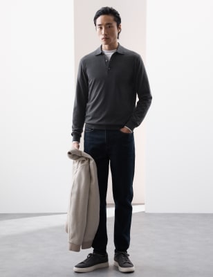 

Autograph Polo de punto 100 % lana merino extrafinaMens - Dark Pewter, Dark Pewter