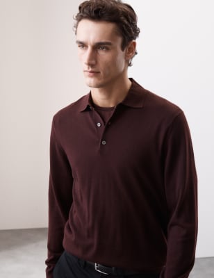 

Autograph Polo de punto 100 % lana merino extrafinaMens - Burgundy, Burgundy