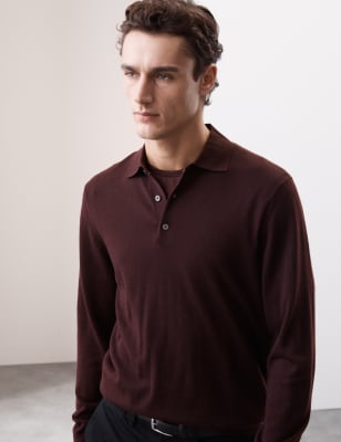 

Mens Autograph Pure Extra Fine Merino Wool Knitted Polo Shirt - Burgundy, Burgundy