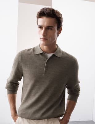 

Mens Autograph Extrafein gestricktes Poloshirt aus Merinomischung - Light Brown, Light Brown