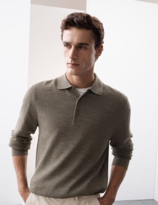 

Mens Autograph Extra Fine Merino Blend Knitted Polo Shirt - Light Brown, Light Brown