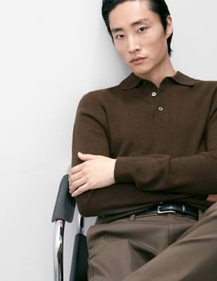 

Mens Autograph Gestricktes Poloshirt aus reinem Kaschmir - Dark Olive, Dark Olive