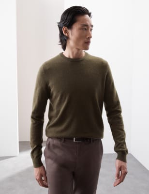 

Mens Autograph Pure Cashmere Crew Neck Jumper - Dark Khaki, Dark Khaki