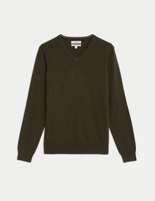 

Mens Autograph Pure Cashmere V-Neck Jumper - Dark Olive, Dark Olive