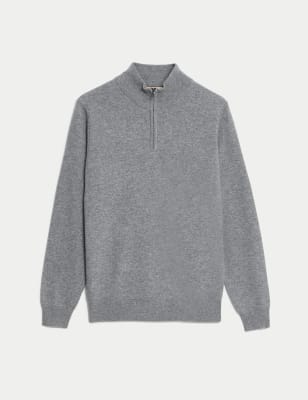 

Mens Autograph Pure Cashmere Half Zip Jumper - Grey, Grey