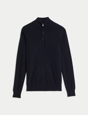 

Mens Autograph Pure Cashmere High Neck Zip Up Jumper - Dark Navy, Dark Navy