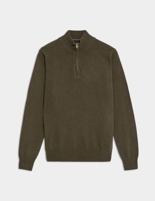 

Mens Autograph Pure Cashmere High Neck Zip Up Jumper - Dark Olive, Dark Olive