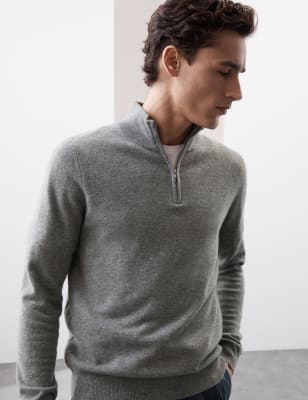 

Mens Autograph Pure Cashmere Half Zip Jumper - Grey, Grey