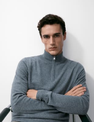 

Mens Autograph Pure Cashmere High Neck Zip Up Jumper - Smokey Blue, Smokey Blue