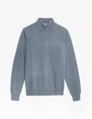 

Mens Autograph Pure Cashmere High Neck Zip Up Jumper - Smokey Blue, Smokey Blue