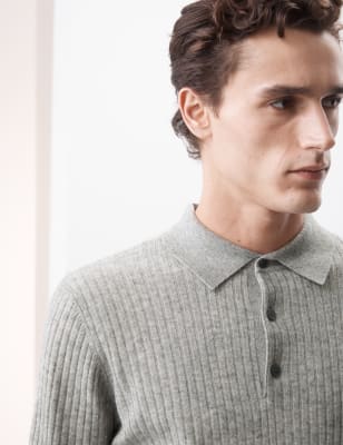 

Autograph Top de punto de lana merino con cachemiraMens - Grey Marl, Grey Marl