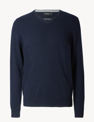 

Mens Autograph Pure Cashmere V-Neck Jumper - Midnight Navy, Midnight Navy